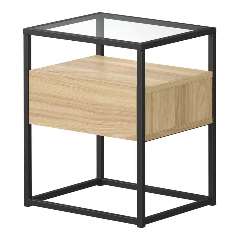 Mesa de Cabeceira City c/ Tampo de Vidro + 1 Gaveta