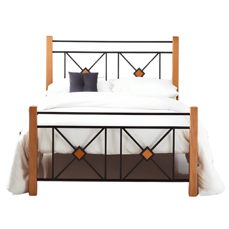 Cama Ferro Madeira e Ferro Preto Liso Ref. 188 para colchão 195x140 cm