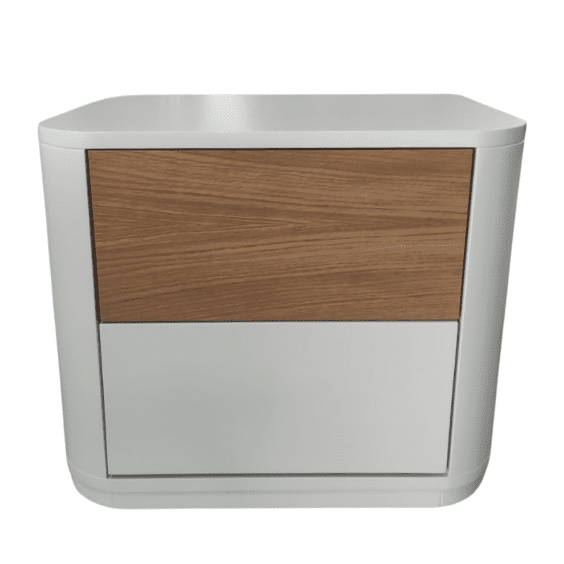 Mesa de Cabeceira Narta 2 Gavetas Lacado Branco Mate 9010 c/Carvalho