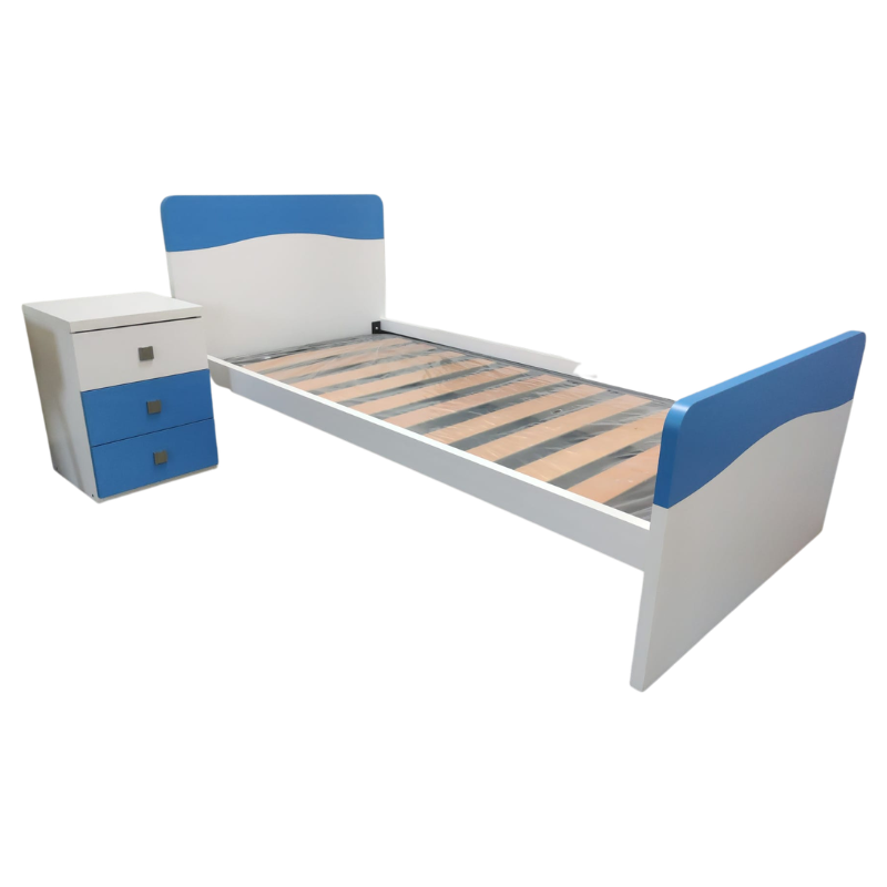 Conjunto Cama para col 190x90cm + Mesa de Cabeceira Azul+Branco
